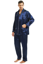 Load image into Gallery viewer, LONXU Mens Silk Satin Pajama Sets, Long Sleeve Button Down PJ Set with Pocket Sleepwear Loungewear S-XXXXLL