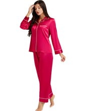 Load image into Gallery viewer, LONXU Womens Silk Satin Pajamas Set Button Down Sleepwear Loungewear XS~3XL