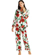Load image into Gallery viewer, LONXU Womens Silk Satin Pajamas Set Button Down Sleepwear Loungewear XS~3XL