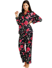 Load image into Gallery viewer, LONXU Womens Silk Satin Pajamas Set Button Down Sleepwear Loungewear XS~3XL