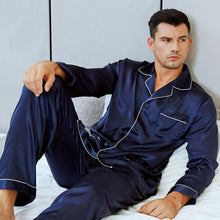 Load image into Gallery viewer, LONXU Mens Silk Satin Pajama Sets, Long Sleeve Button Down PJ Set with Pocket Sleepwear Loungewear S-XXXXLL