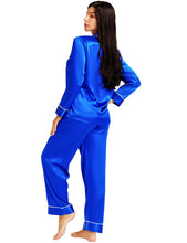 Load image into Gallery viewer, LONXU Womens Silk Satin Pajamas Set Button Down Sleepwear Loungewear XS~3XL