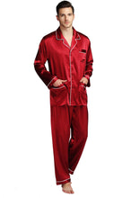 Load image into Gallery viewer, LONXU Mens Silk Satin Pajama Sets, Long Sleeve Button Down PJ Set with Pocket Sleepwear Loungewear S-XXXXLL