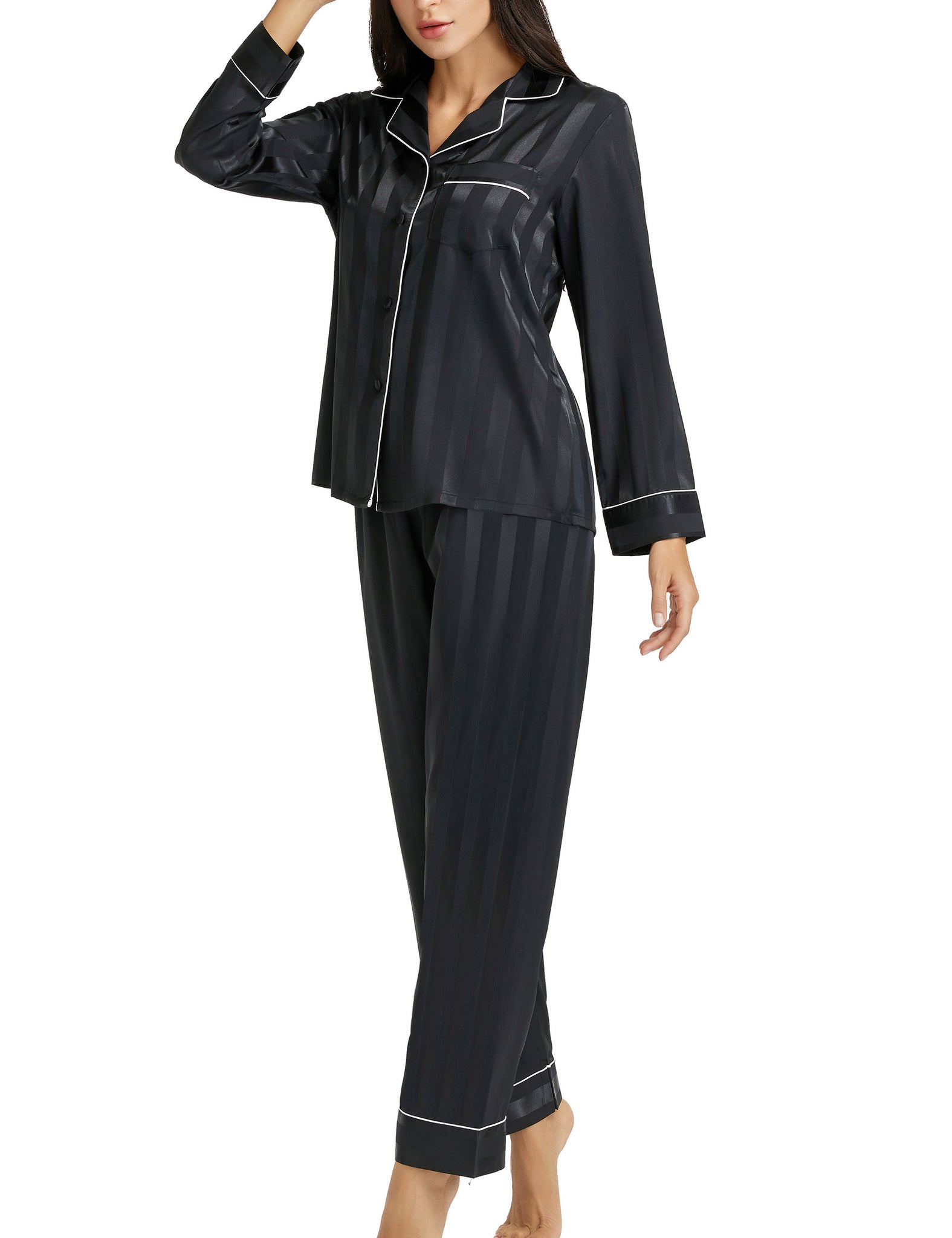 LONXU Pyjama Set Heren Zijde Satijn Pyjama Lange Mouwen LONXU Pyjama Set Heren Zijde Satijn Pyjama Lange Mouwen
