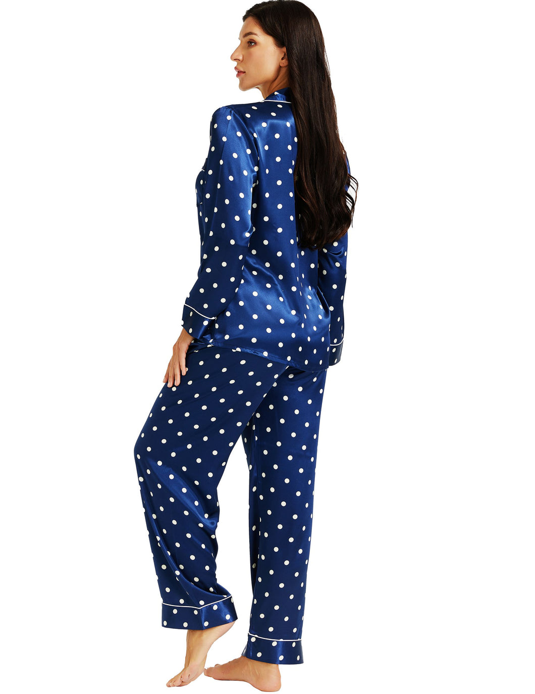 LONXU Womens Silk Satin Pajamas Set Button Down Sleepwear Loungewear XS~3XL