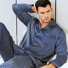 Load image into Gallery viewer, Lonxu Pajamas Set Mens Silk Satin Pajamas Long Sleeve Loungewear Two-Piece Sleepwear Button-Down Pj Set S-XXXXL
