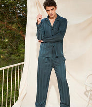 Load image into Gallery viewer, LONXU Mens Silk Satin Pajama Sets, Long Sleeve Button Down PJ Set with Pocket Sleepwear Loungewear S-XXXXL
