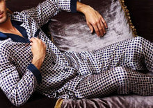 Load image into Gallery viewer, Lonxu Pajamas Set Mens Silk Satin Pajamas Long Sleeve Loungewear Two-Piece Sleepwear Button-Down Pj Set S-XXXXL
