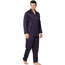 Load image into Gallery viewer, LONXU Mens Silk Satin Pajama Sets, Long Sleeve Button Down PJ Set with Pocket Sleepwear Loungewear S-XXXXL
